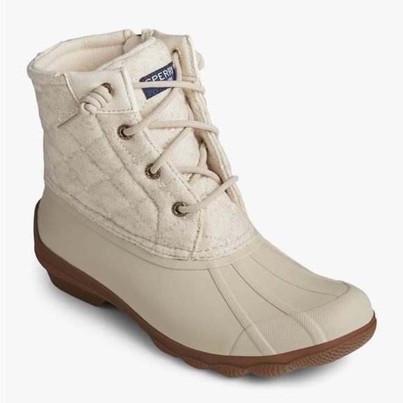Sperry Women's Syren Gulf Wool Blend Quilt Ivory Rubber Waterproof Duck Boots 9 - Picture 1 of 14